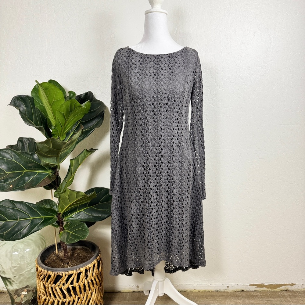 Nine West Gray Long Sleeve Lace Dress